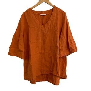 Bryn Walker Linen Tunic Top V Neck Wide Sleeve Size Small Lagenlook boho